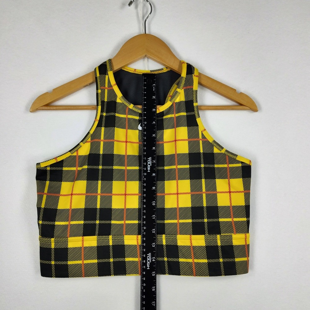 Nike Dri-FIT Women Yellow Black Plaid Mesh Racerback Sports Bra BV3911-703 XL - Picture 10 of 12
